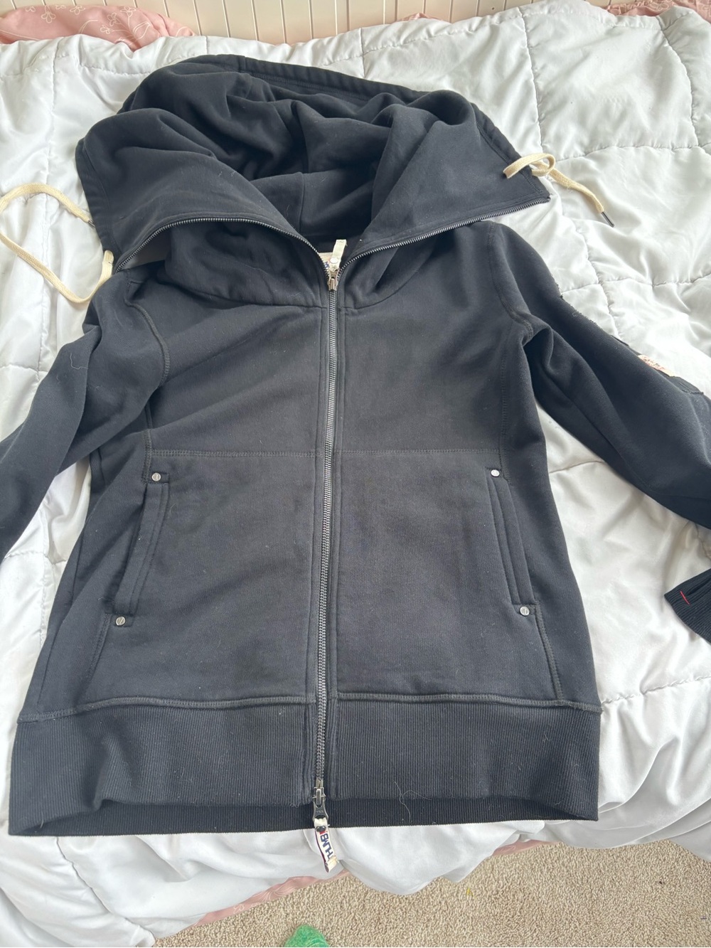 Thumb United “Casey” Fleece Hoodie - Black Full Zip, Oversized Cowl Collar - Picture 5 of 8